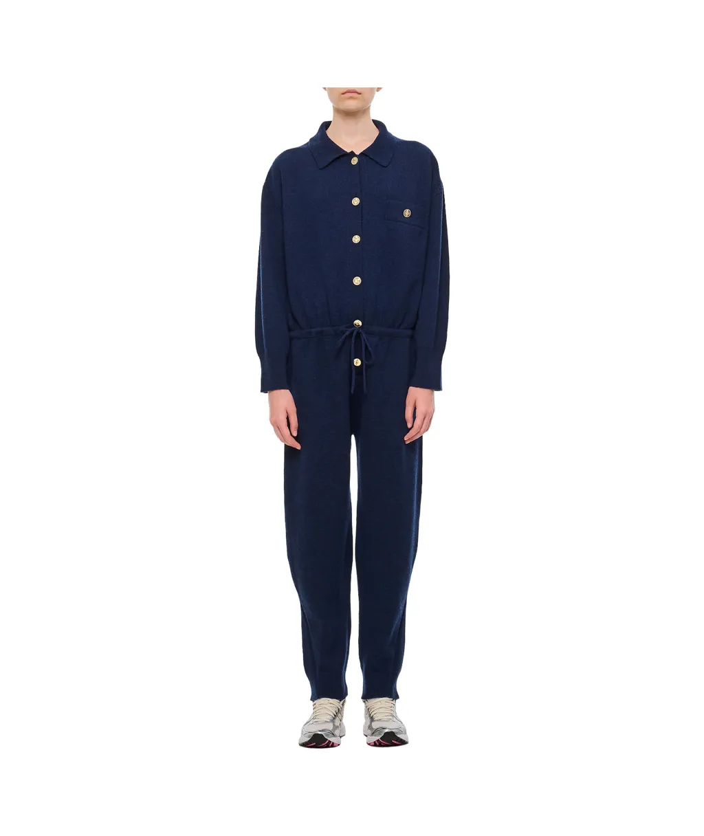 Long-Sleeved Front-Button Jumpsuit