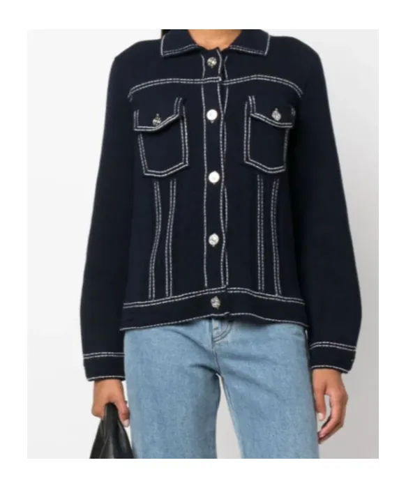 Contrast-Stitching Button-Up Jacket