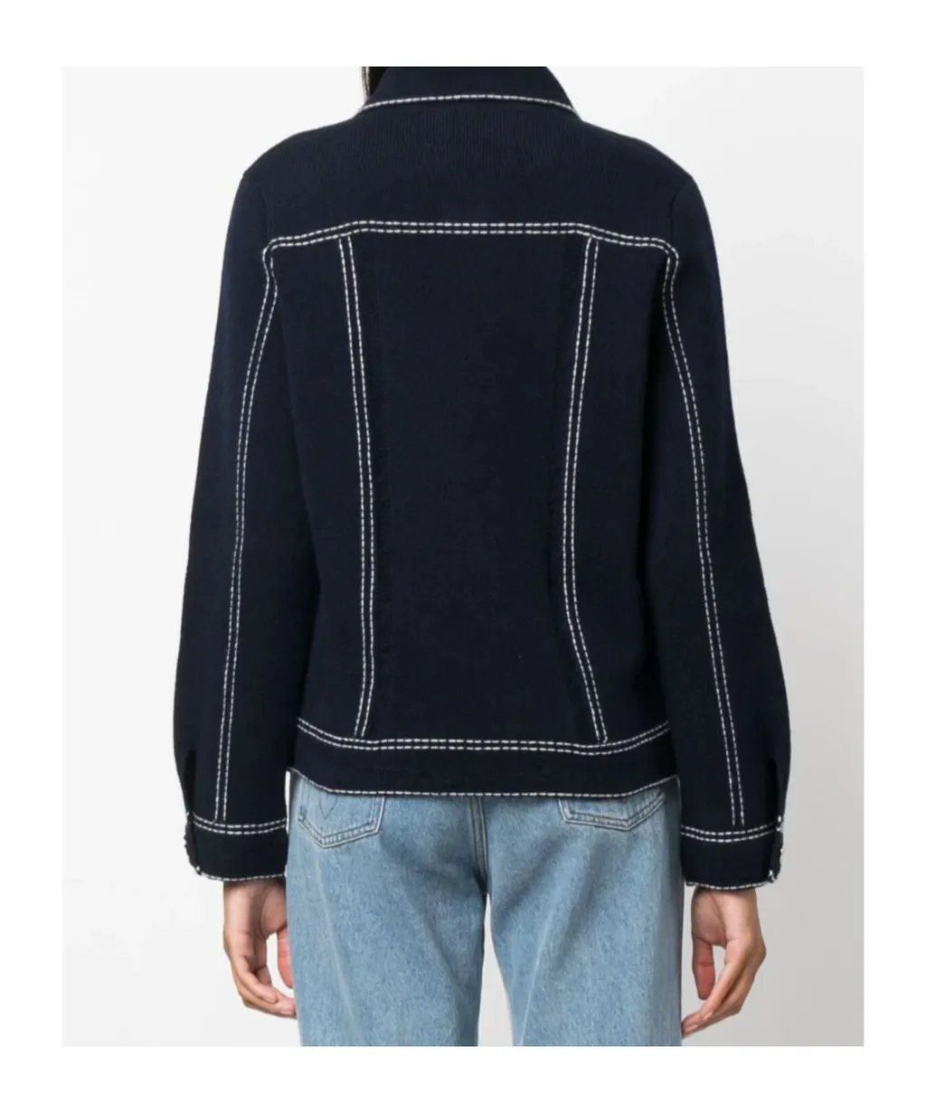 Contrast-Stitching Button-Up Jacket