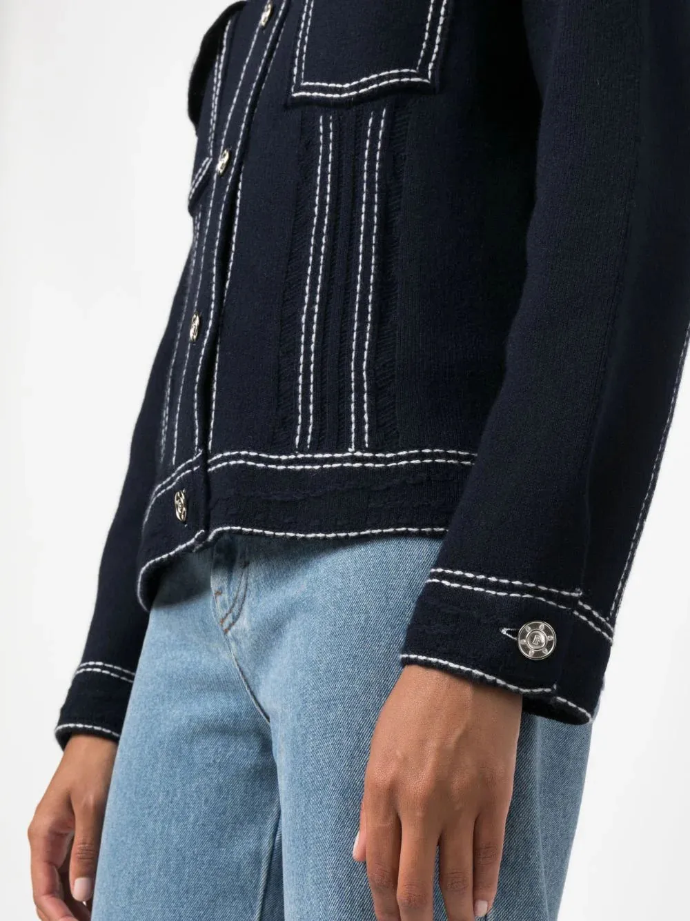 Contrast-Stitching Button-Up Jacket