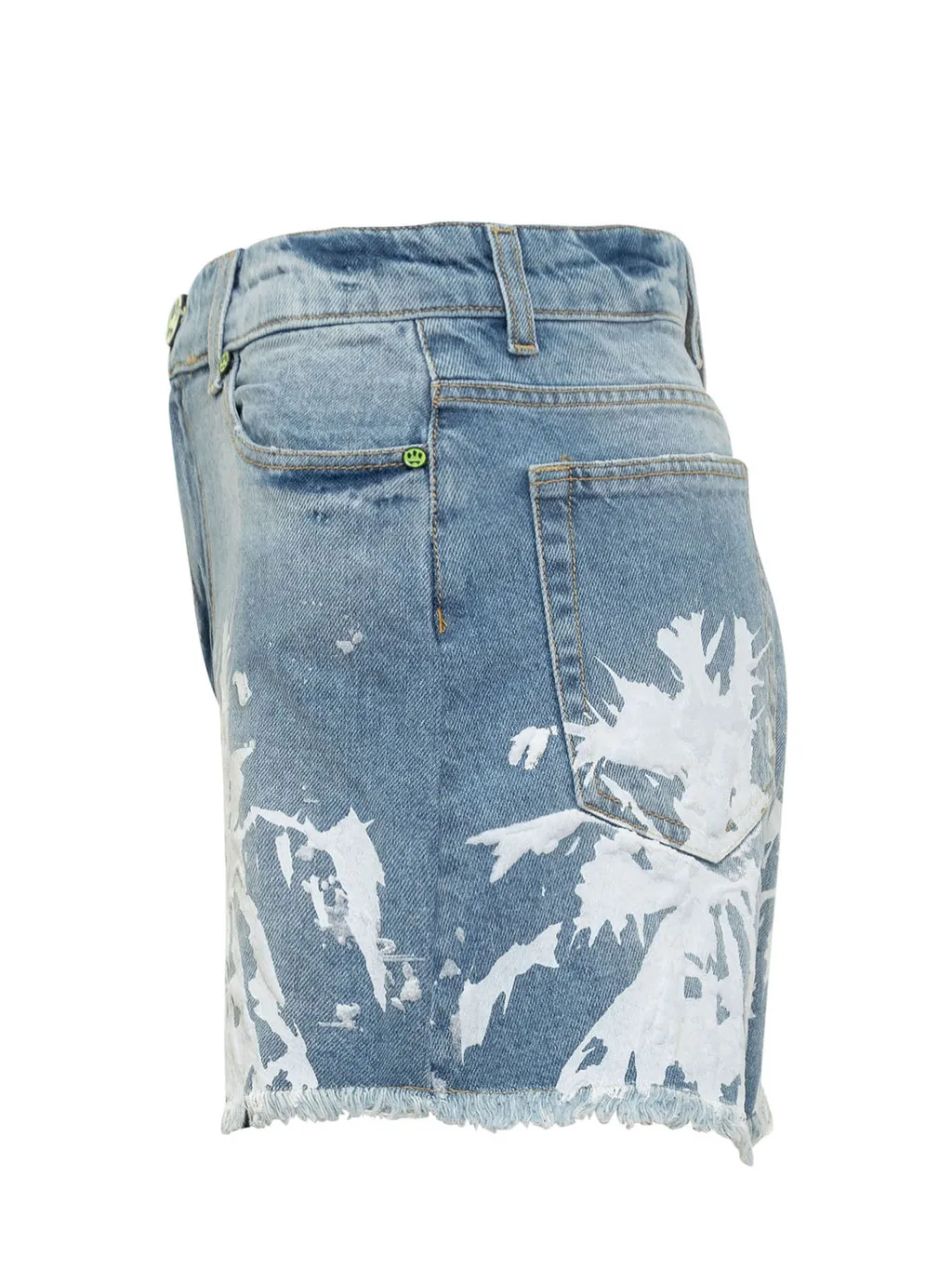 Abstract Printed Fringed Denim Shorts