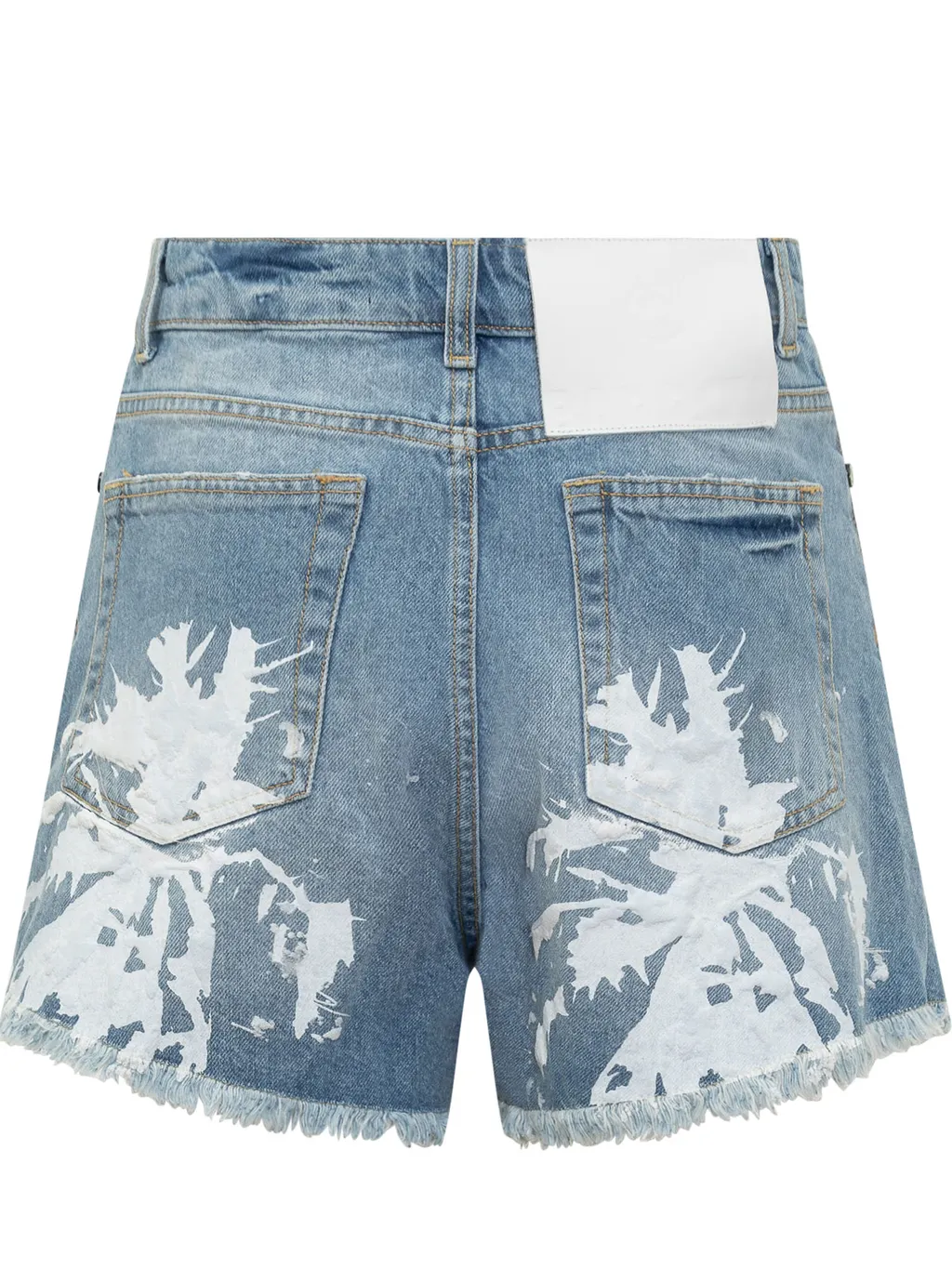Abstract Printed Fringed Denim Shorts