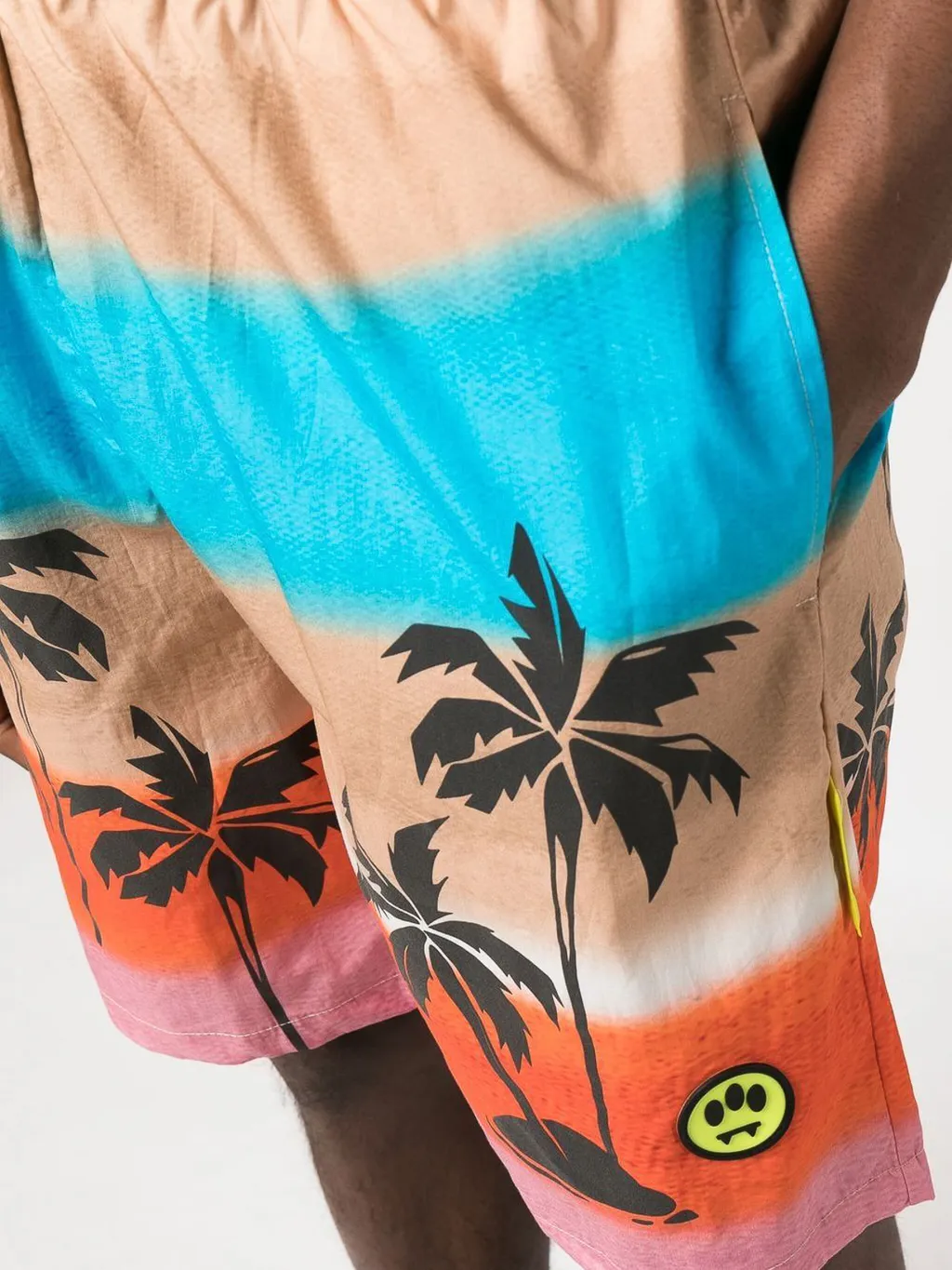 Palm-Tree Printed Striped Bermuda Shorts