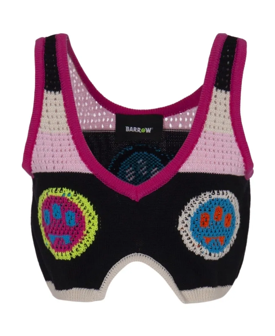 Crochet-Panelled V-Neck Cropped Top