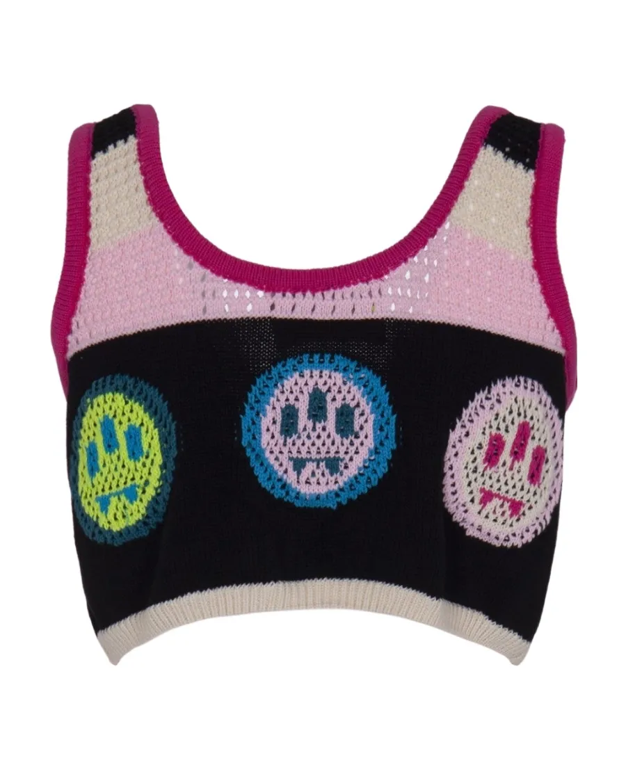 Crochet-Panelled V-Neck Cropped Top