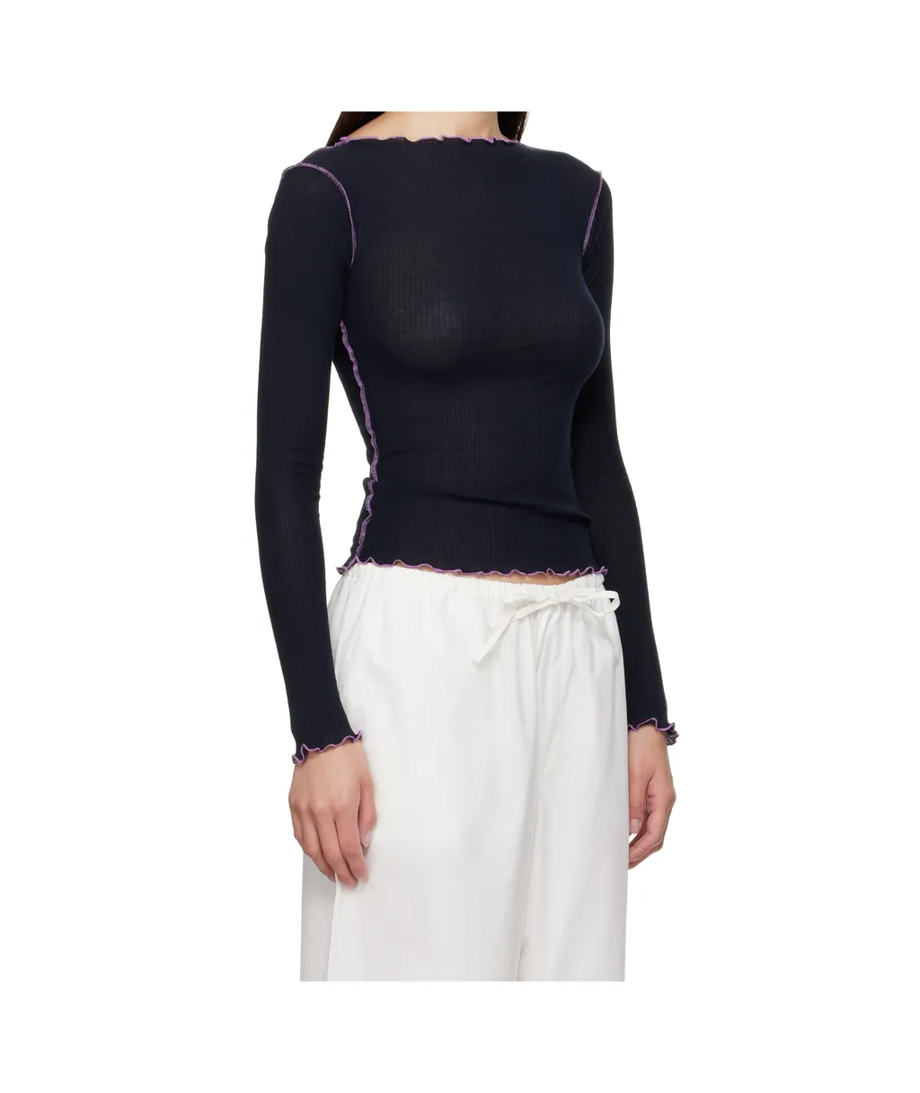 Ruffled-Hem Long-Sleeve Tee