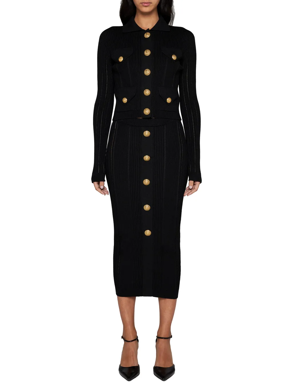 High-Waisted Knit Midi Skirt