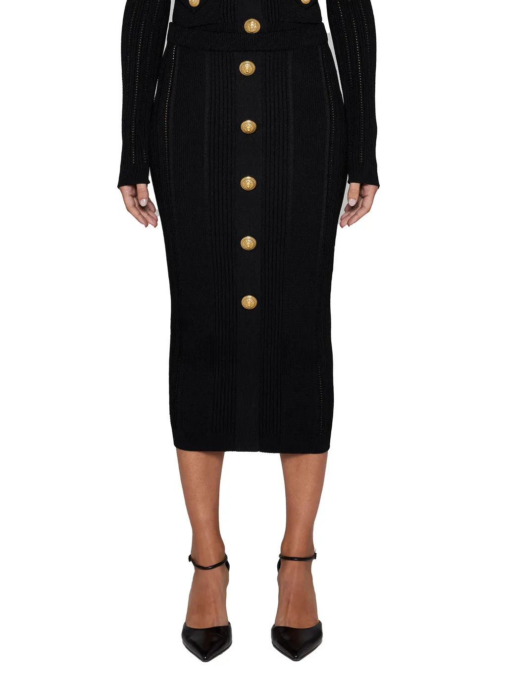 High-Waisted Knit Midi Skirt