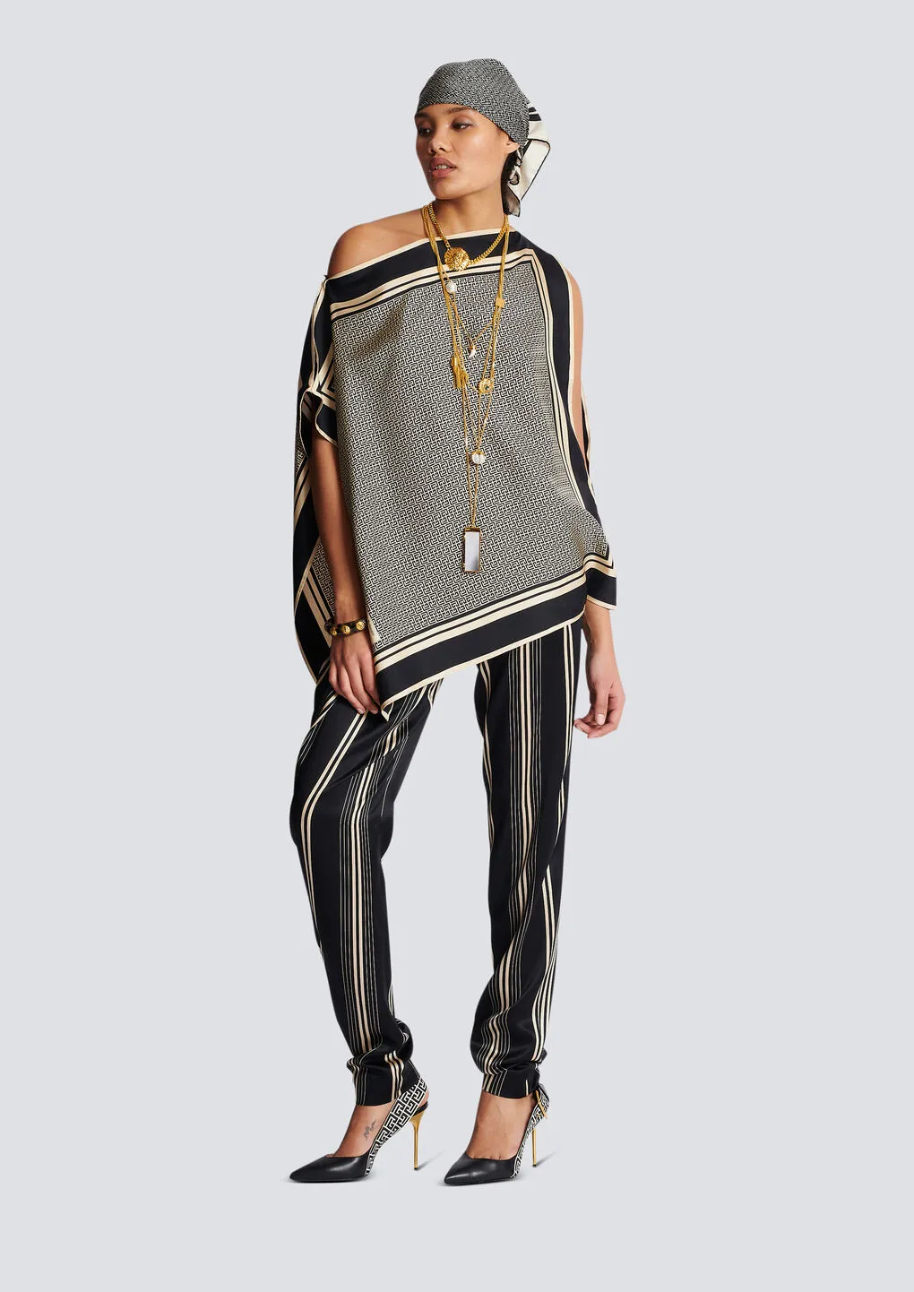 Asymmetric Monogrammed Scarf Top