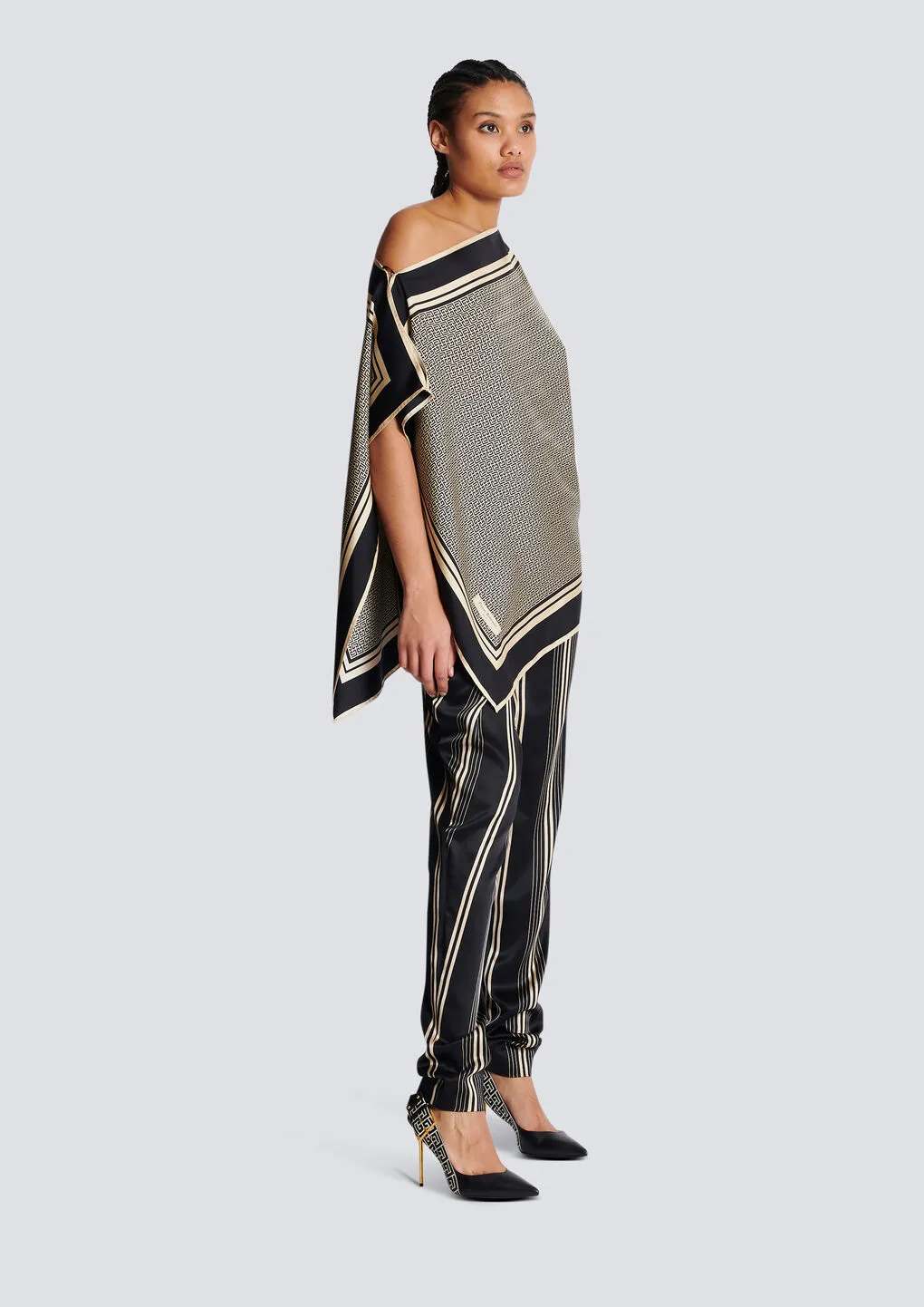 Asymmetric Monogrammed Scarf Top