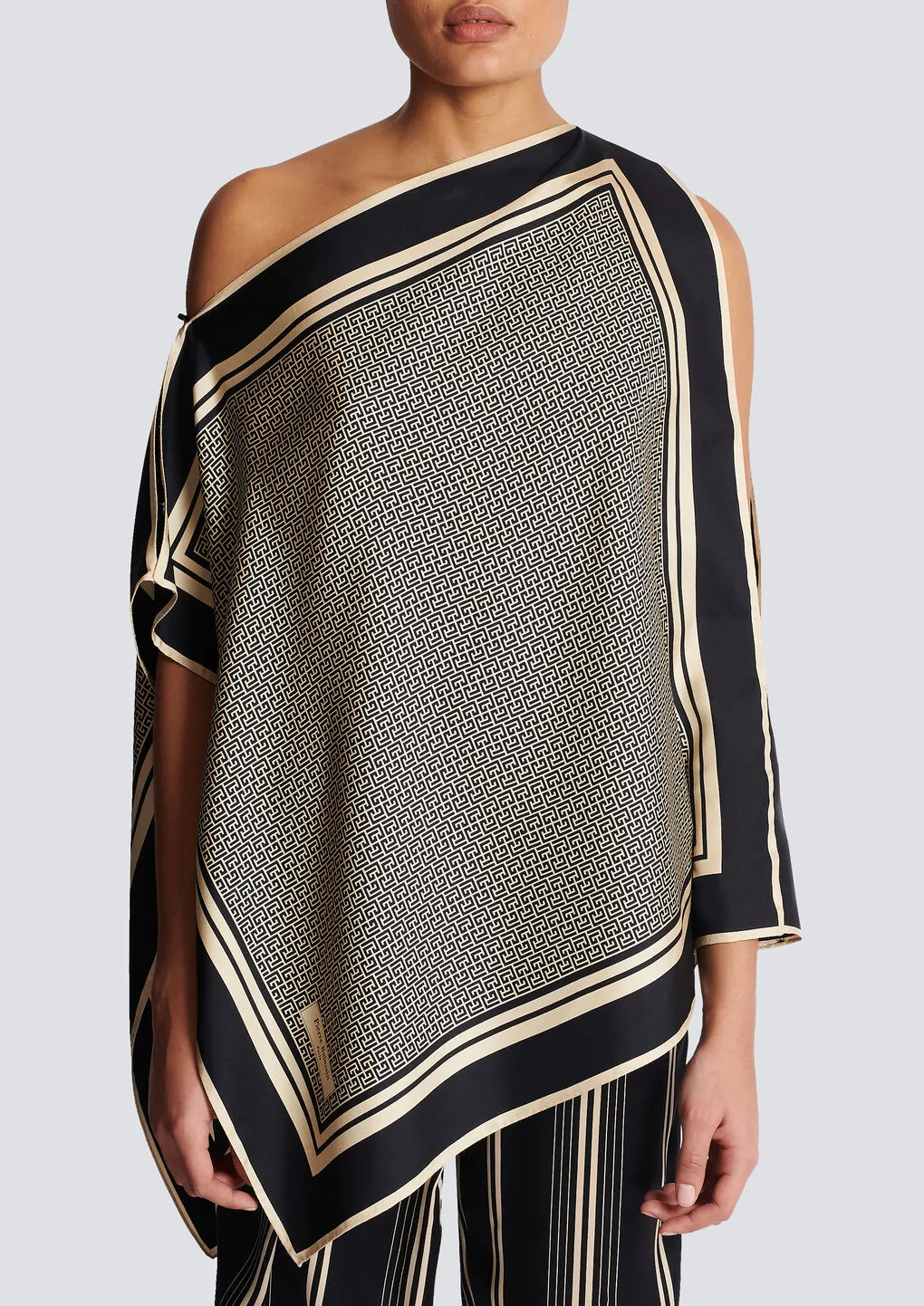 Asymmetric Monogrammed Scarf Top