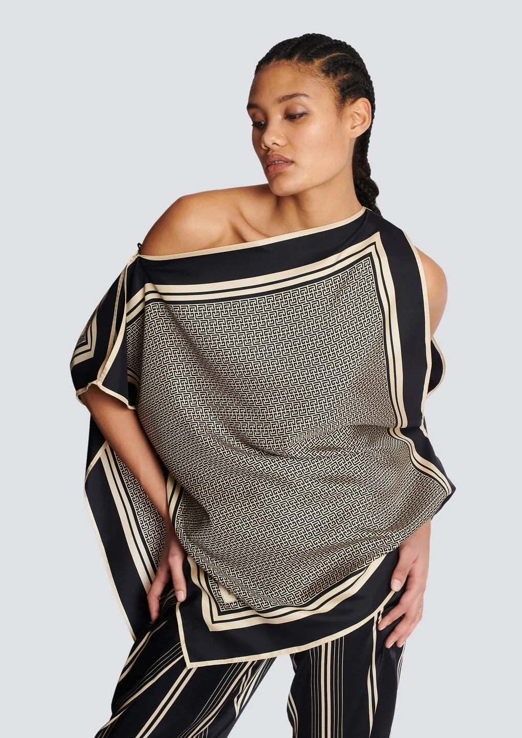 Asymmetric Monogrammed Scarf Top