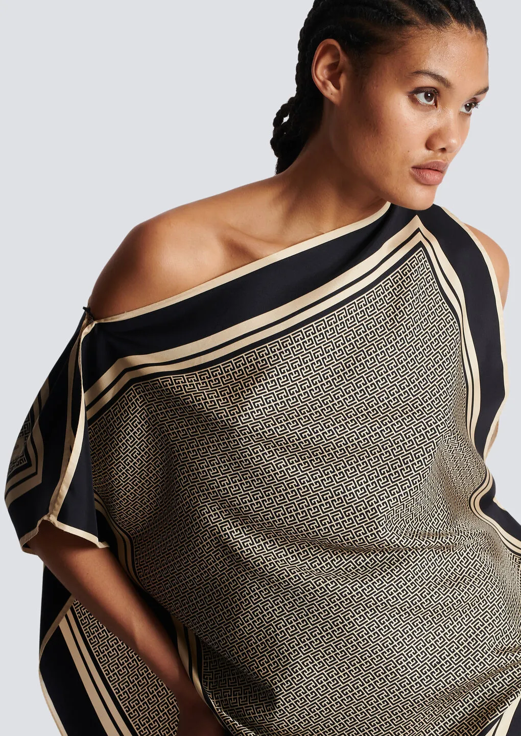 Asymmetric Monogrammed Scarf Top