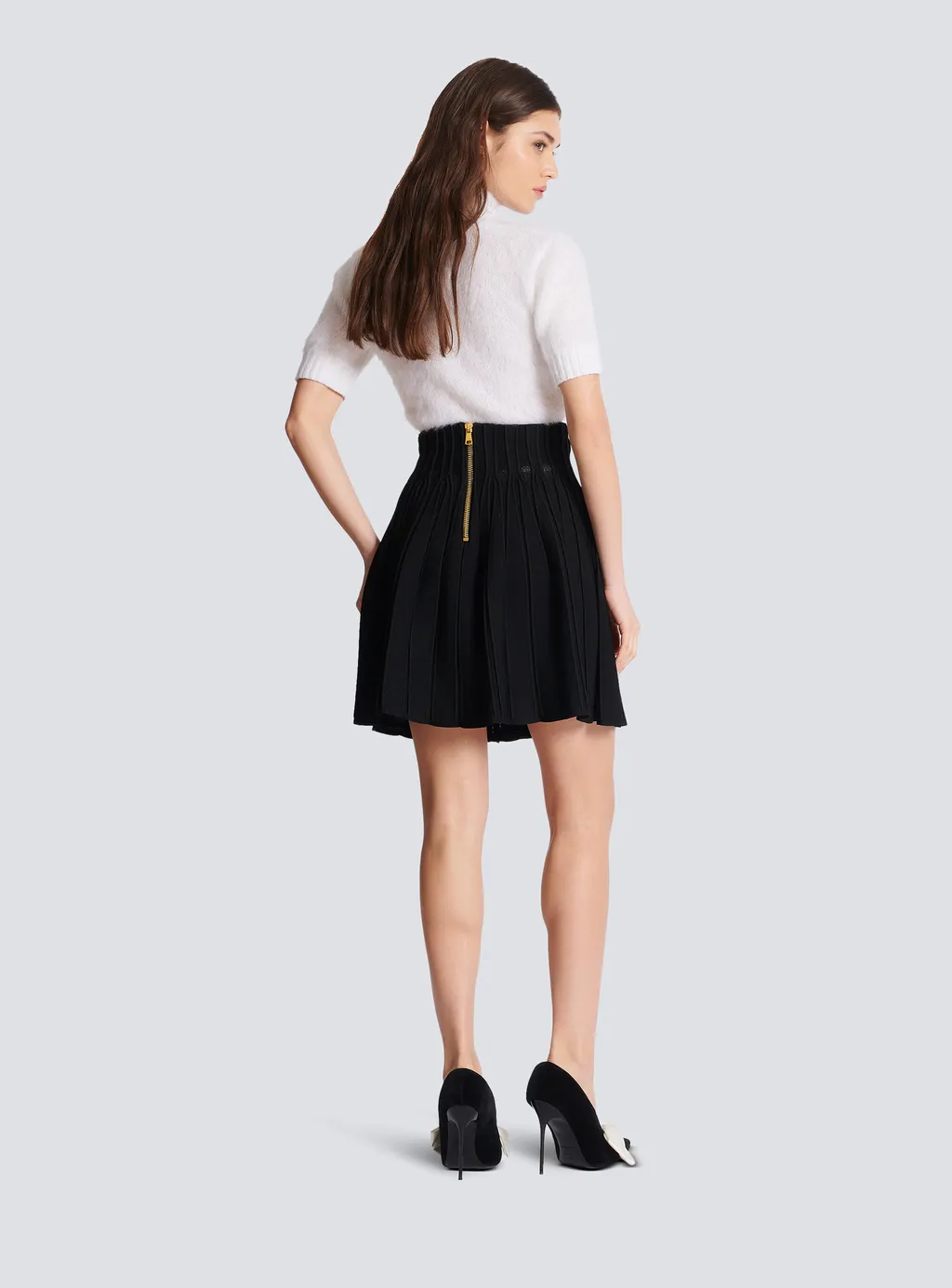 High-Waist Pleated Skater Skirt