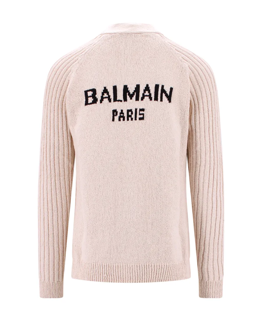 V-Neck Logo Intarsia Knit Cardigan