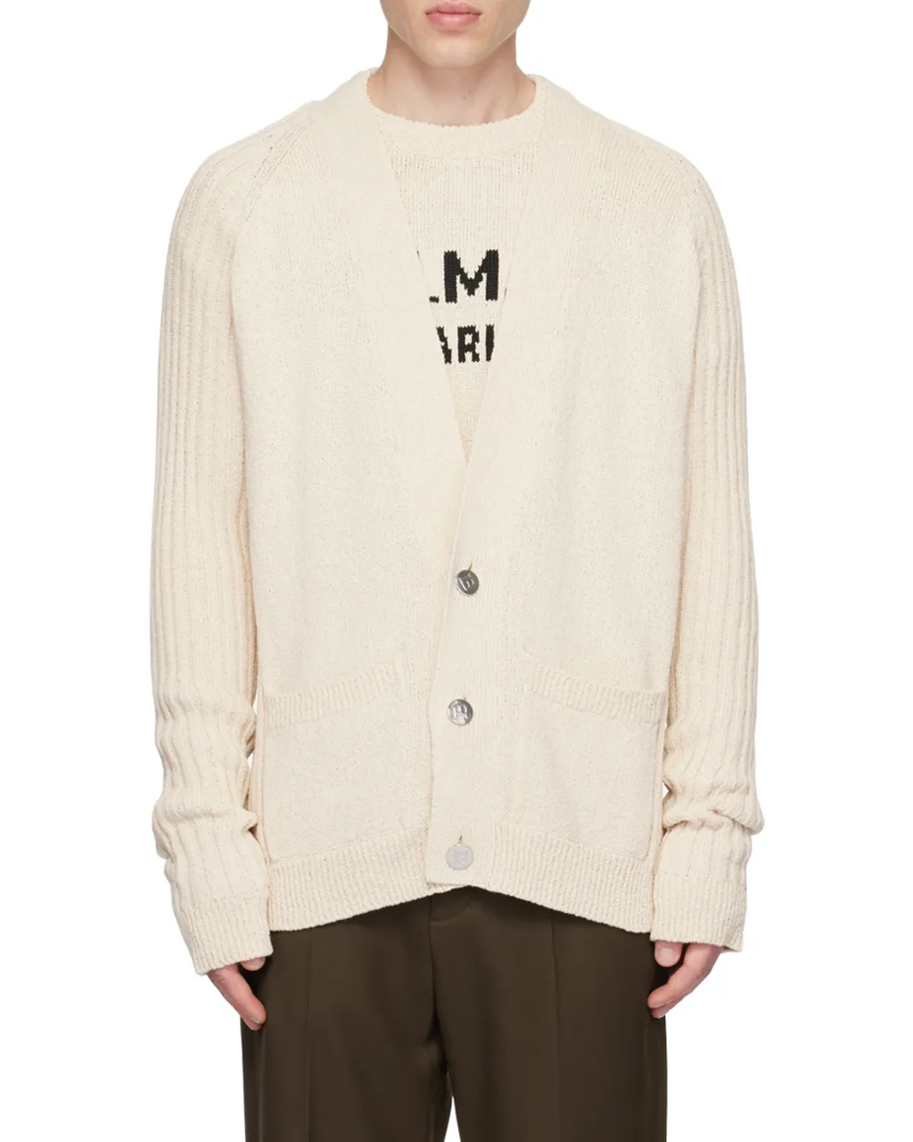 V-Neck Logo Intarsia Knit Cardigan