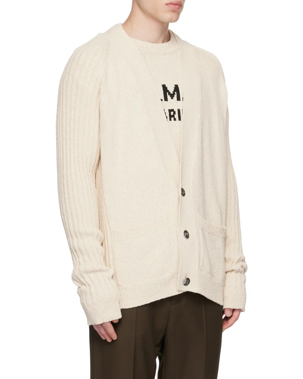 V-Neck Logo Intarsia Knit Cardigan
