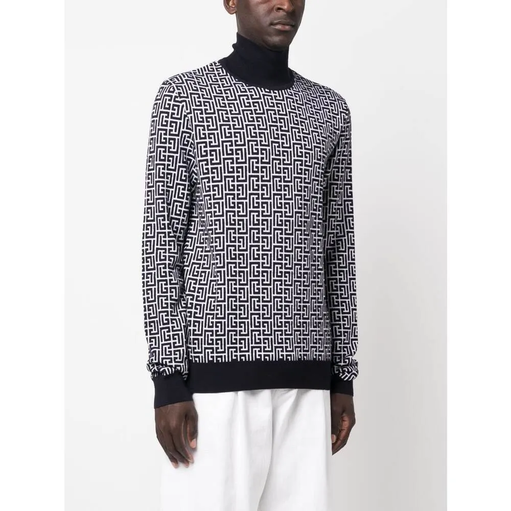 Monogram-Intarsia Knitted Roll-Neck Jumper