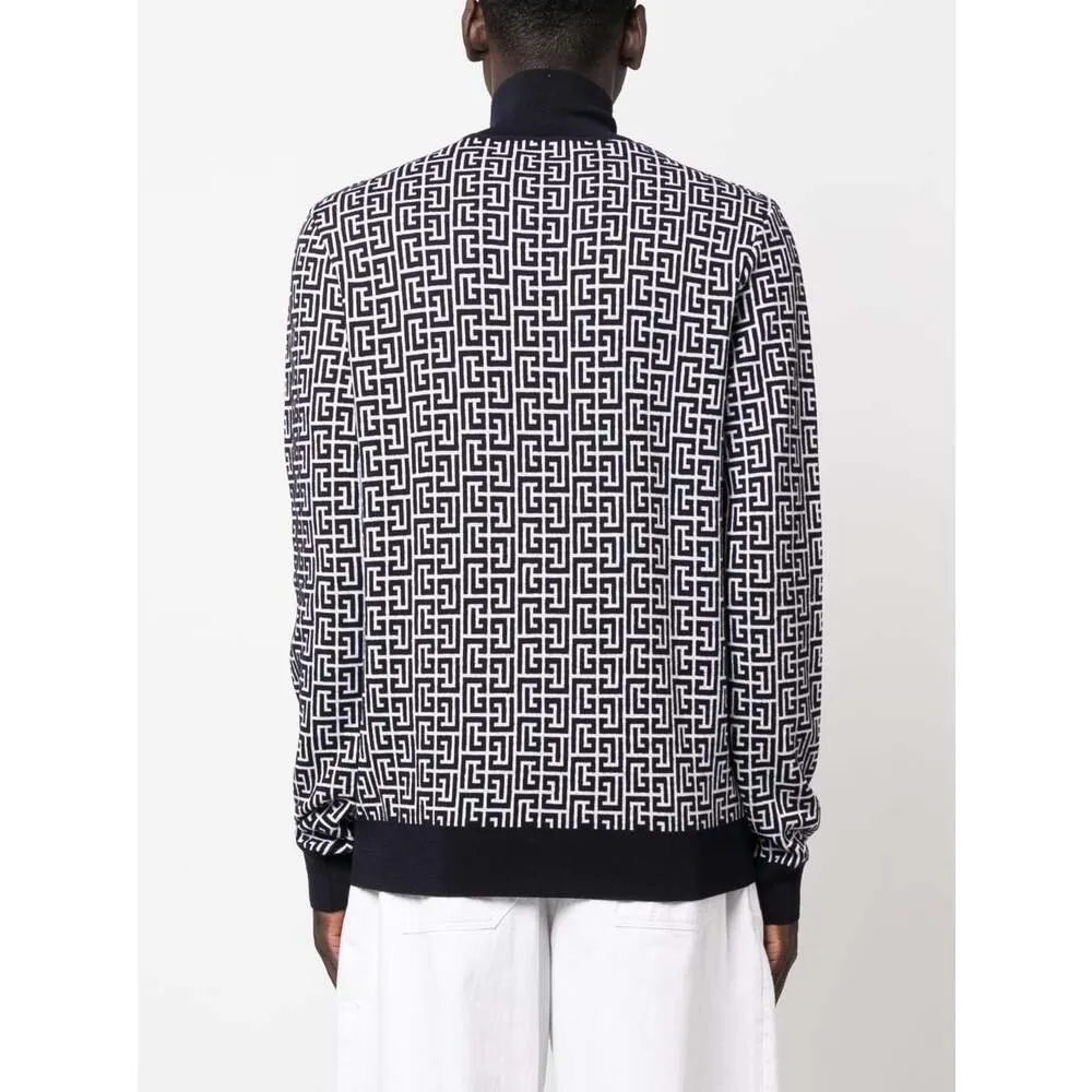 Monogram-Intarsia Knitted Roll-Neck Jumper