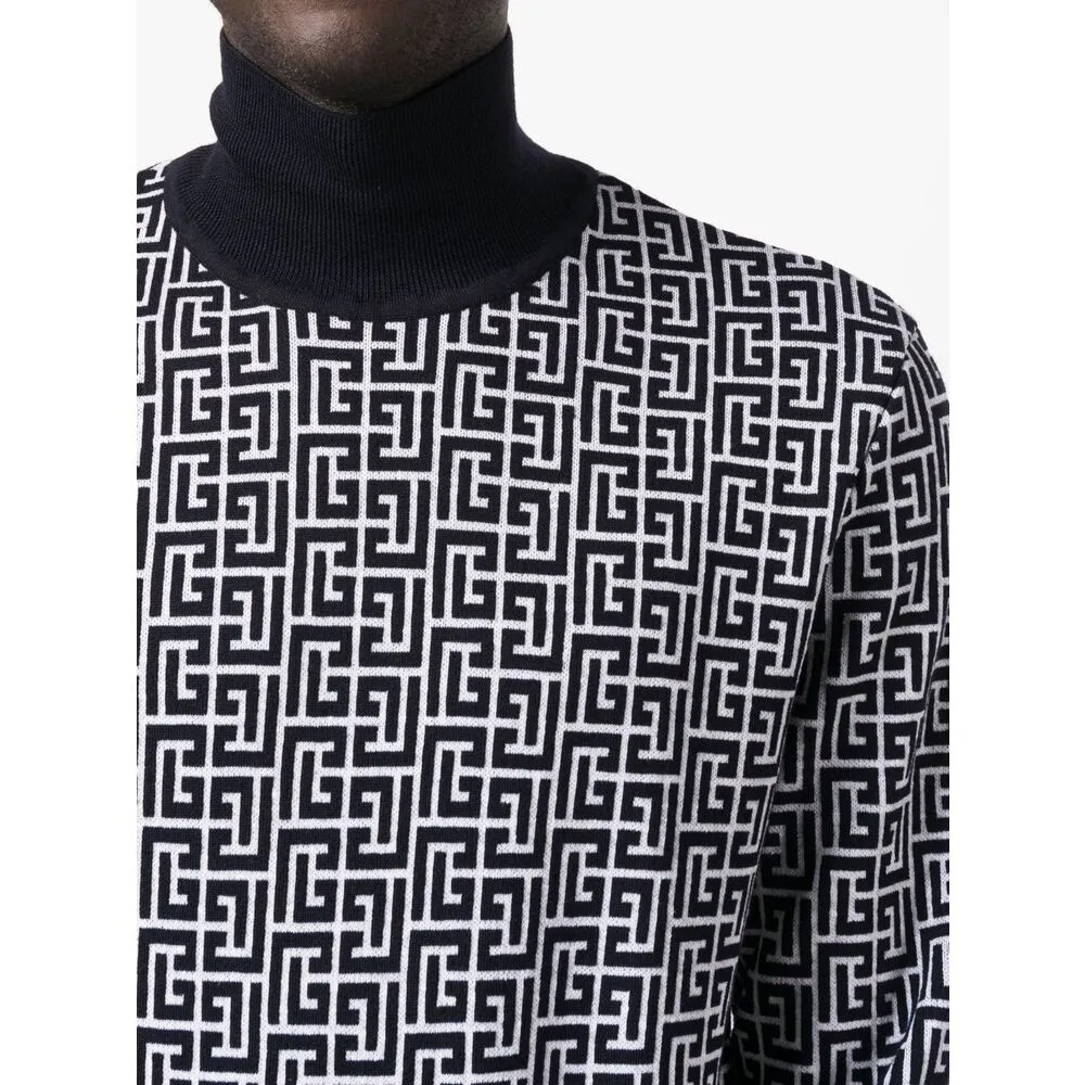Monogram-Intarsia Knitted Roll-Neck Jumper
