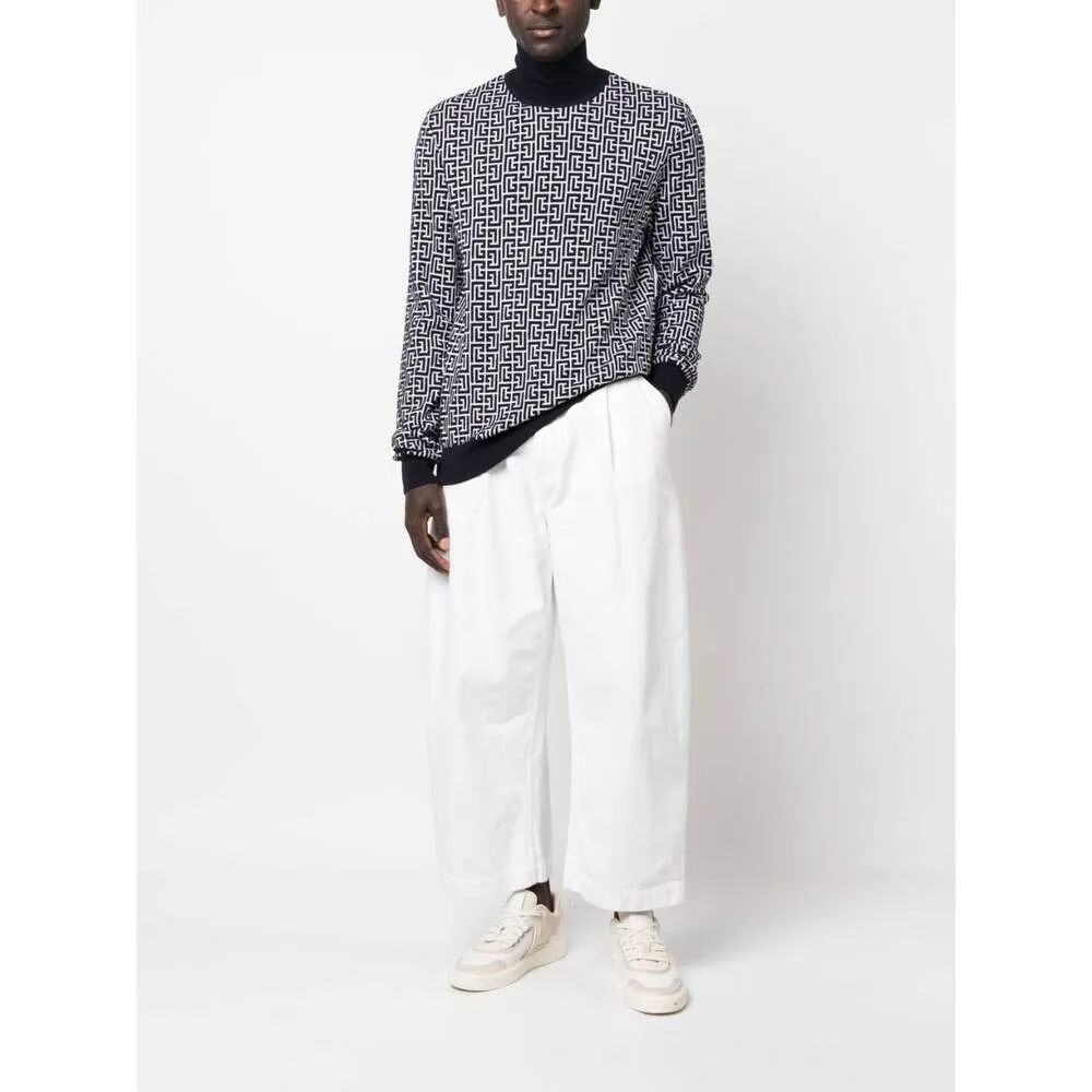 Monogram-Intarsia Knitted Roll-Neck Jumper