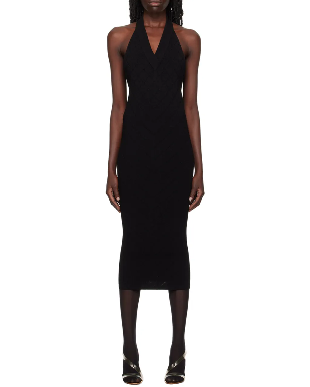 Halterneck Fitted Waist Midi Dress