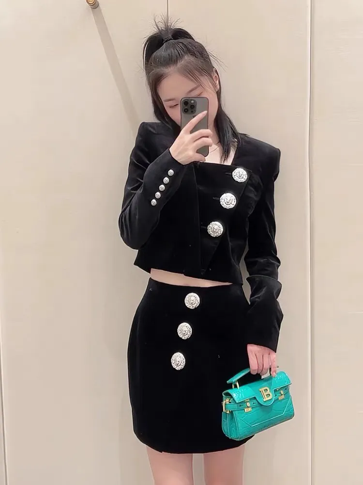 Buttoned High-Waisted Mini Skirt