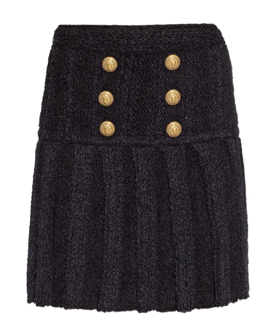 Buttoned Pleated Skirt