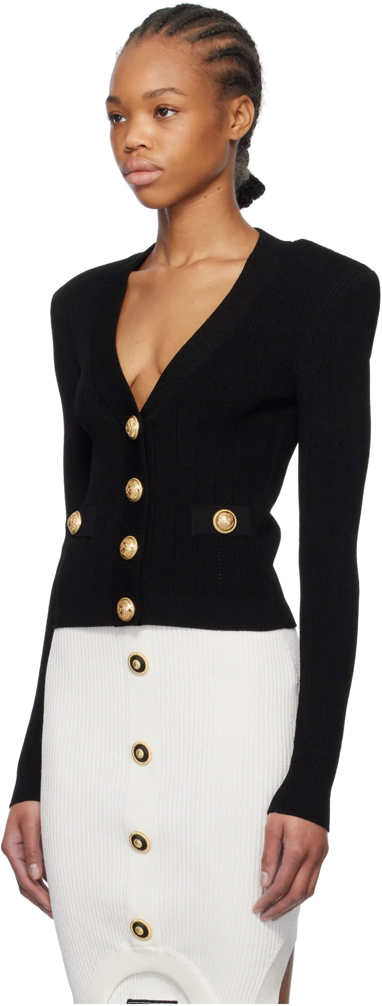 Button Embellished Ribbed Cardigan