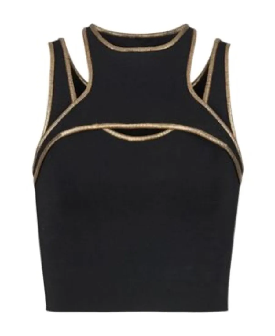 Black And Gold Knit Crop Top