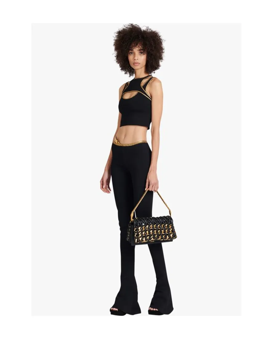 Black And Gold Knit Crop Top