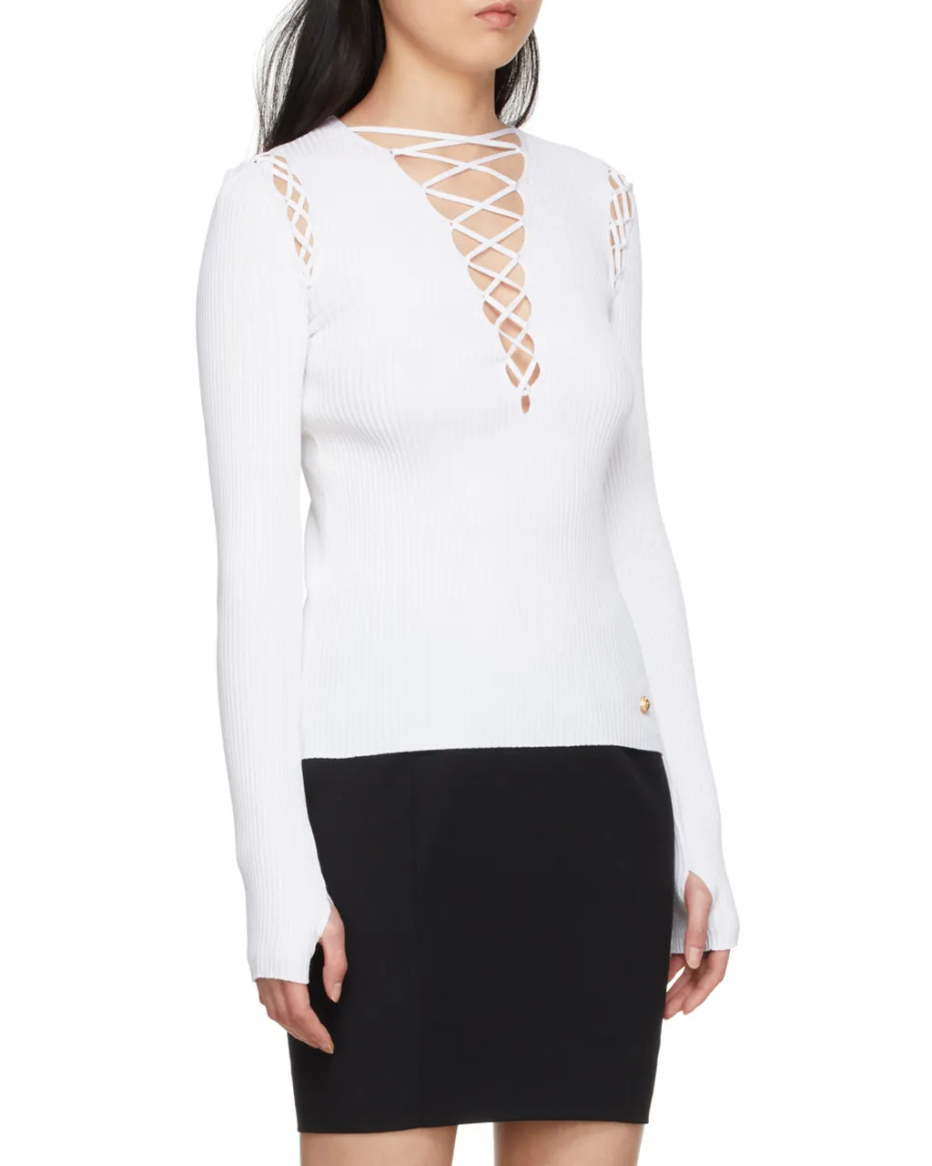 Lace-Up Shoulder Detail Knit Top