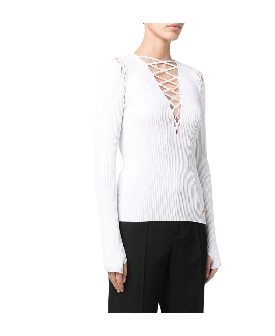 Lace-Up Shoulder Detail Knit Top