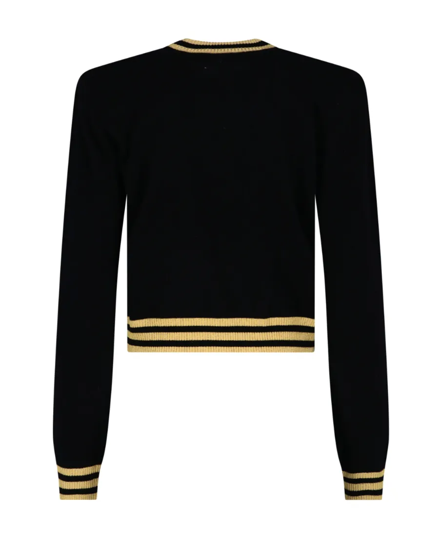 Cropped Wool Sweatshirt With Gold Balmain Logo