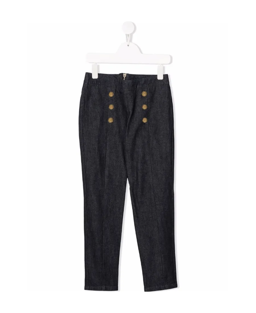Button-Embossed Skinny Trousers