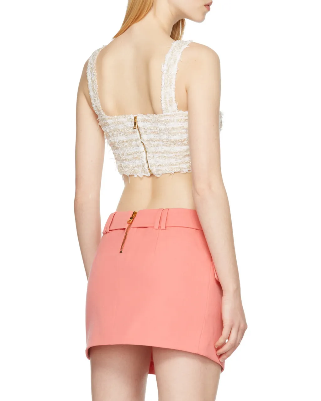 White Tweed Sports Bra Crop Top