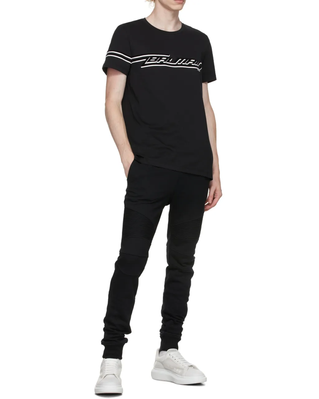 Flocked Cotton T-Shirt With White Logo Print