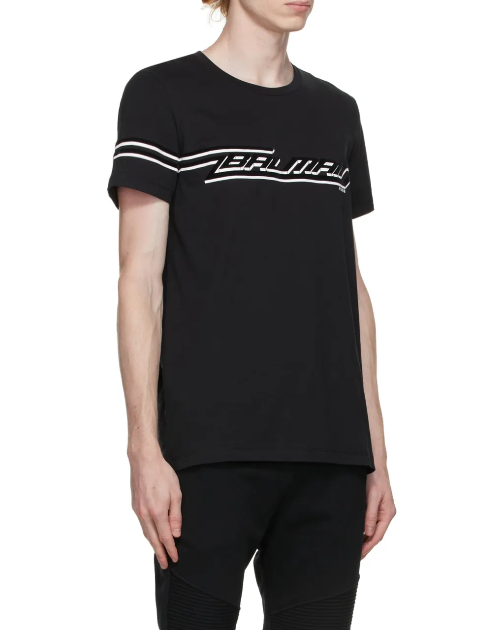 Flocked Cotton T-Shirt With White Logo Print