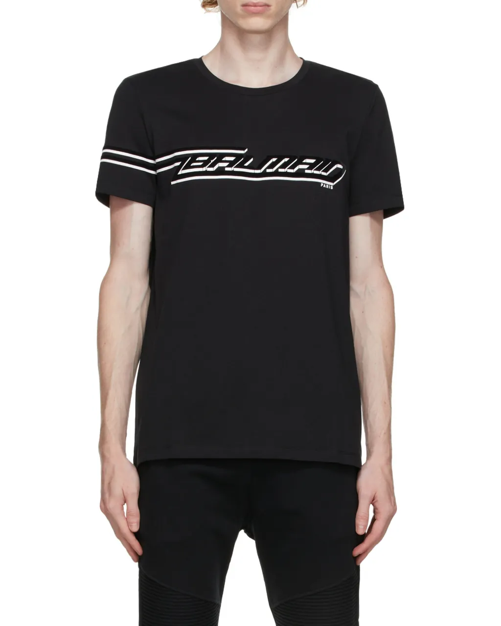 Flocked Cotton T-Shirt With White Logo Print