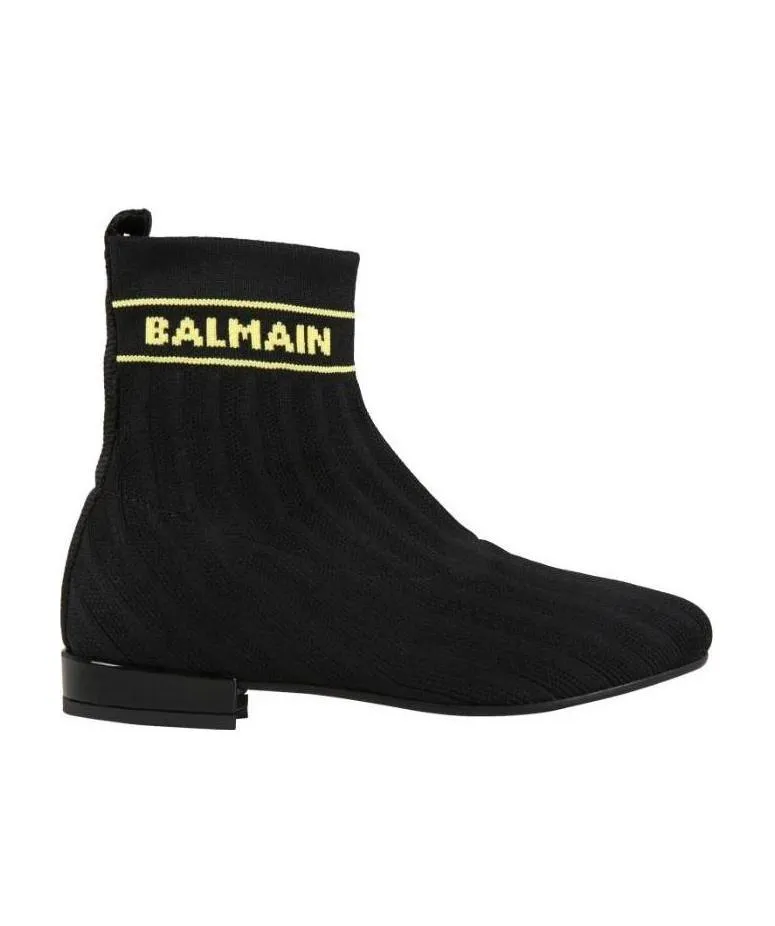Logo-Knit Almond-Toe Ankle Boots