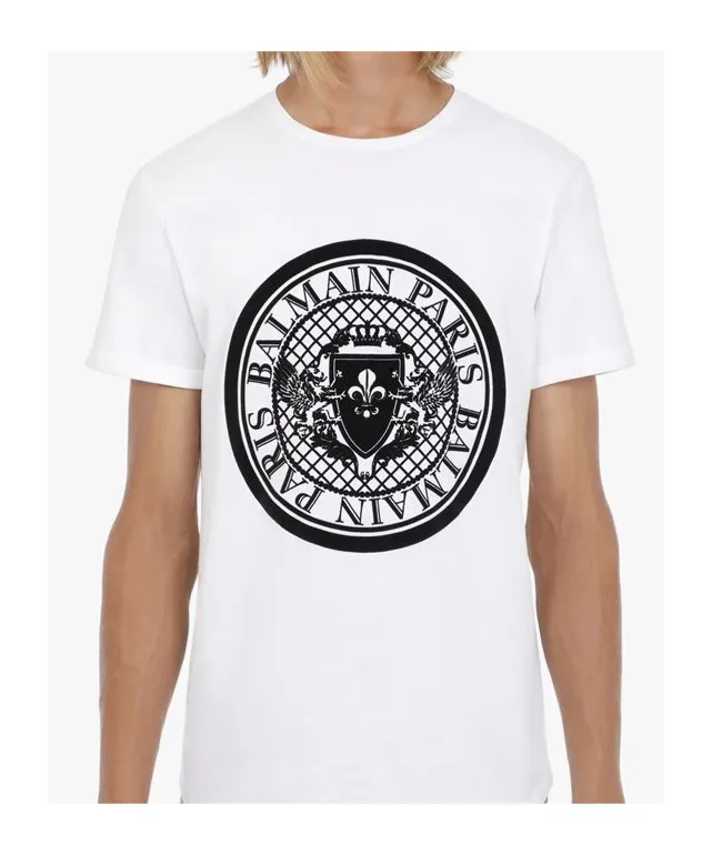 Cotton T-Shirt With Flocked Black Velvet Balmain Medallion