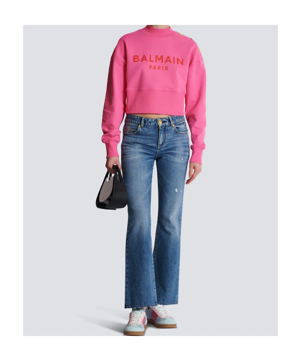 Logo Printed Crewneck Cropped Sweatshirt