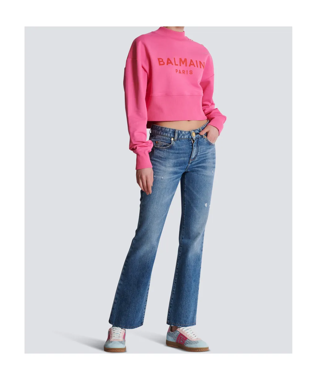 Logo Printed Crewneck Cropped Sweatshirt