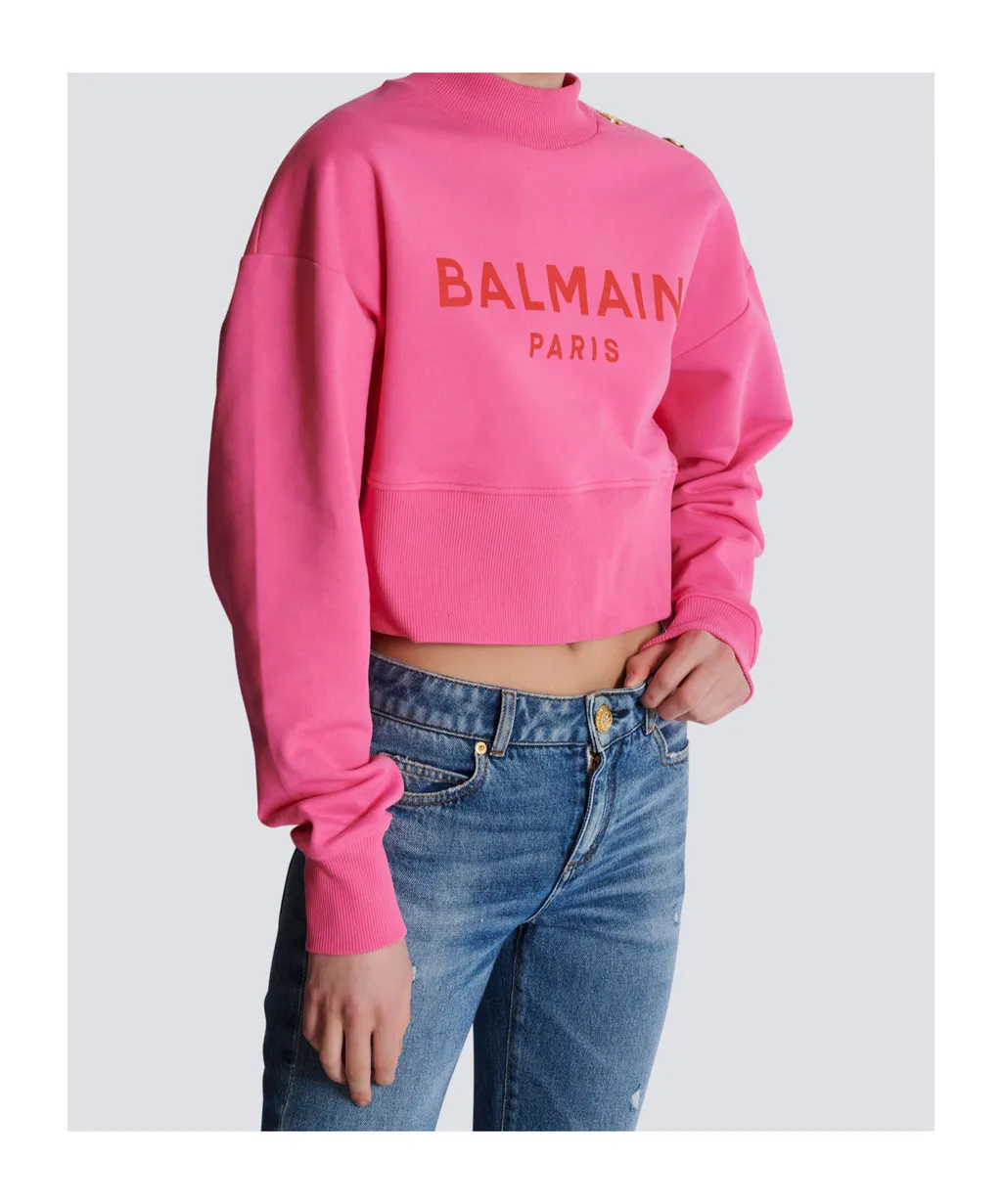 Logo Printed Crewneck Cropped Sweatshirt