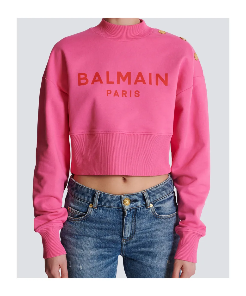 Logo Printed Crewneck Cropped Sweatshirt