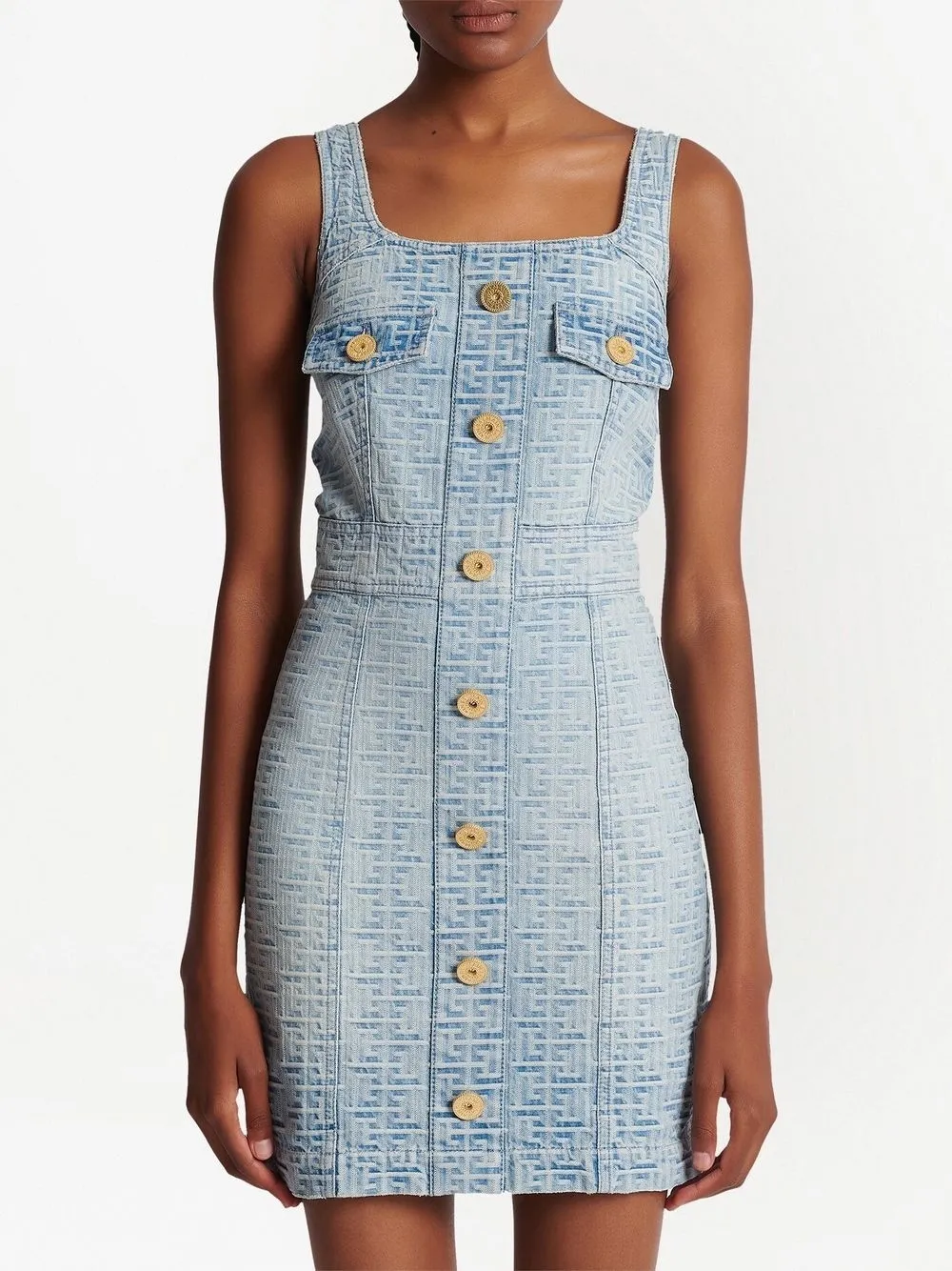 Monogram Debossed Square-Neck Mini Dress