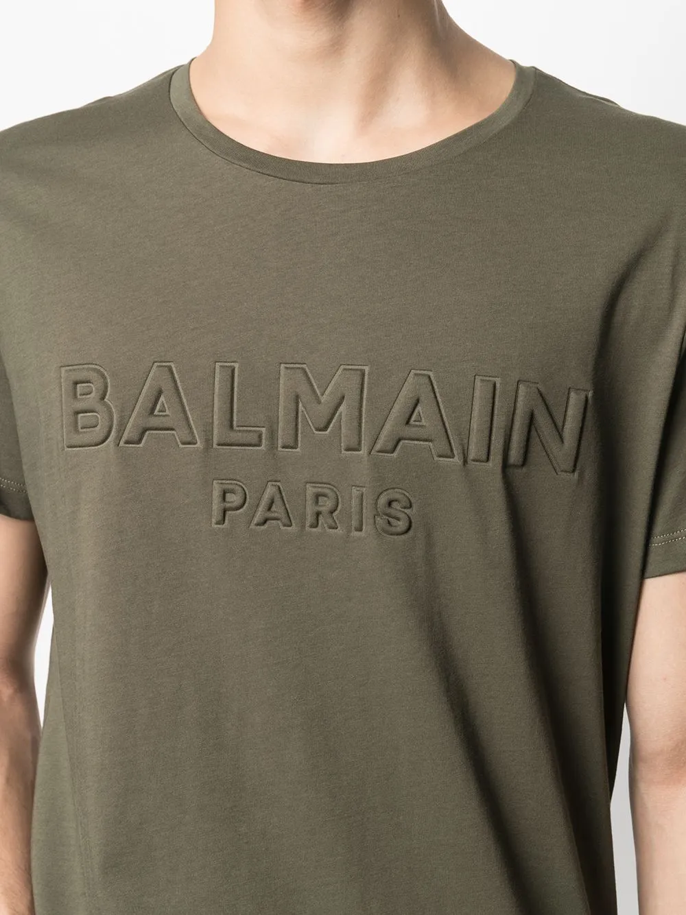 Khaki Cotton T-Shirt With Embossed Logo