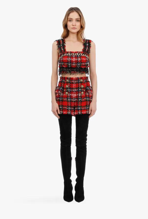 Frayed Check Tweed Shorts