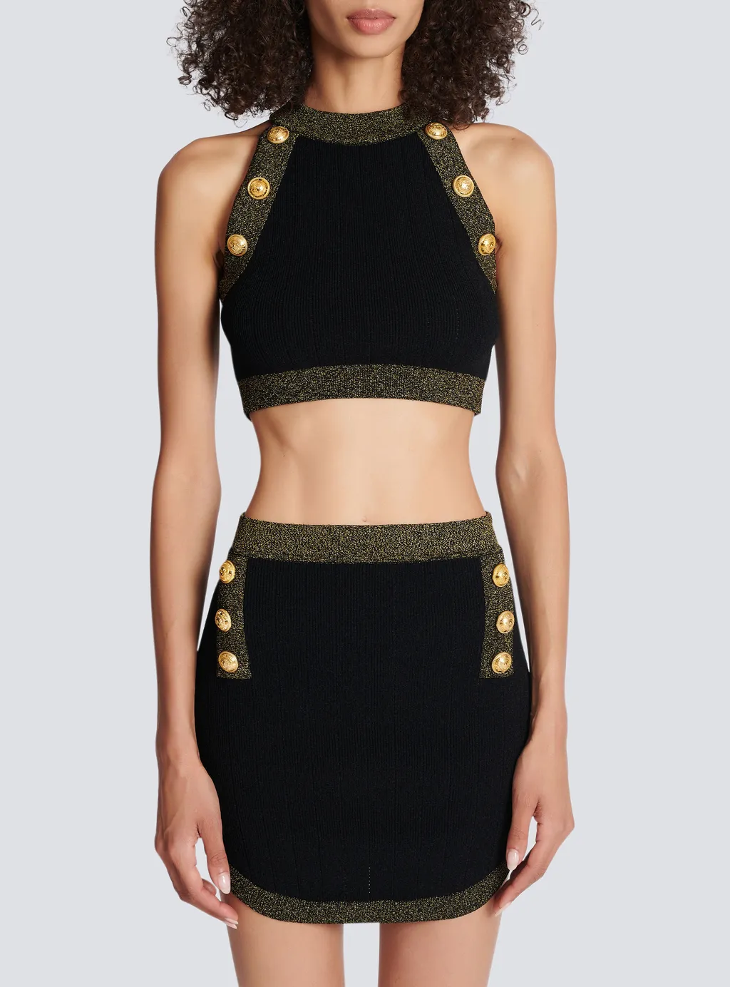 Gold-Trimmed Knit Crop Top