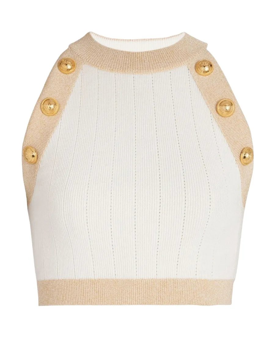 Gold-Trimmed Knit Crop Top